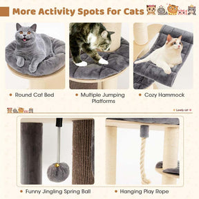 67" Multi-Level Tall Cat Tree for Medium to Large Cats, 3-Story Cat Condo with Top Perch, Hammock, Sisal Scratching Posts