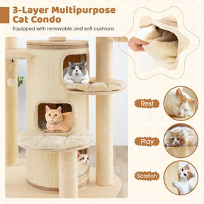 67" Multi-Level Tall Cat Tree for Medium to Large Cats, 3-Story Cat Condo with Top Perch, Hammock, Sisal Scratching Posts