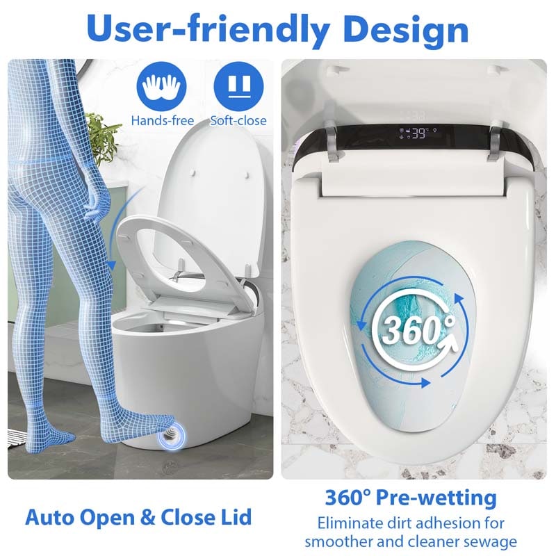 25.5" x 16" x 19" Elongated Smart Toilet Bidet with 1.28 GPF Dual Auto Flush, Adjustable Heated Seat, Dryer, Auto Open/Close Lid, Kick Sensor, Night Light