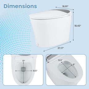 27.2" x 16.6" x 18.4" Elongated Smart Toilet, Bidet Toilet with Heated Seat, Dryer, Night Light, Auto Open/Close, Foot Sensor, 1.28 GPF Automatic/Blackout Flush