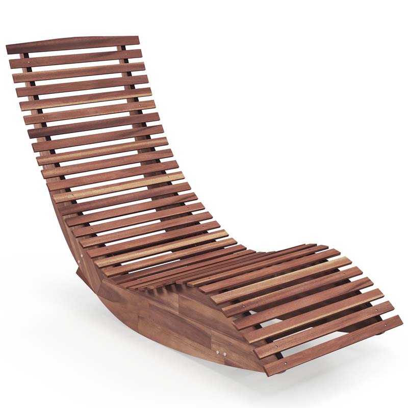 Acacia Wood Outdoor Patio Rocking Chair with Widened Slatted Seat & High Back, Porch Rocker Sun Lounger for Backyard Garden