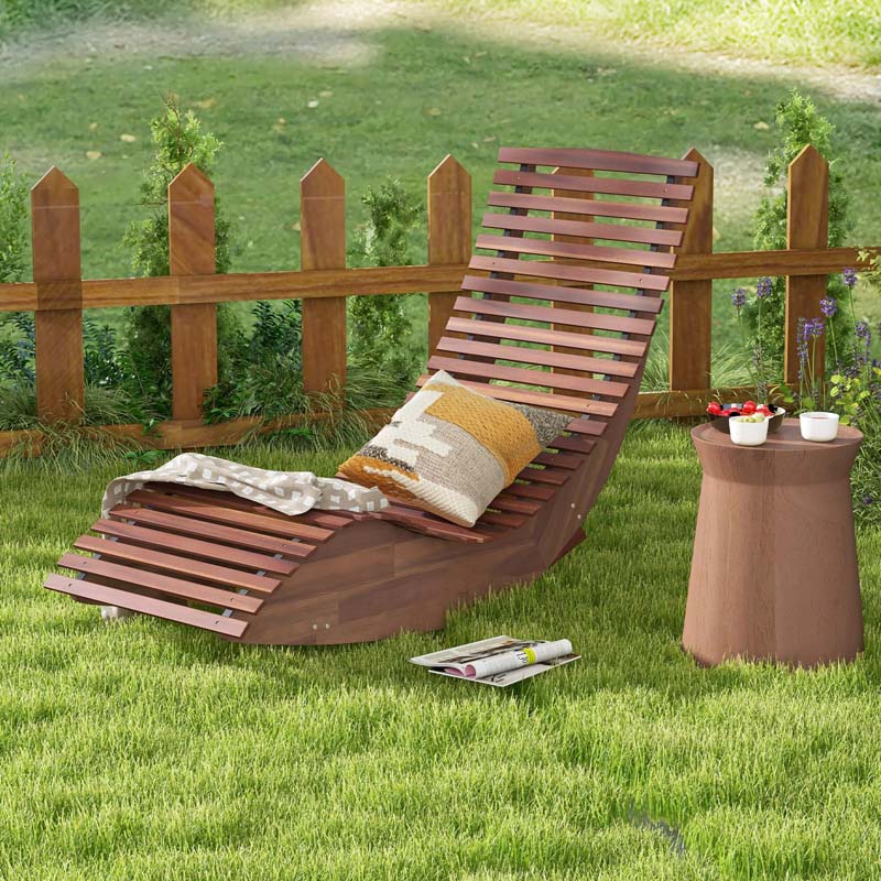 Acacia Wood Outdoor Patio Rocking Chair with Widened Slatted Seat & High Back, Porch Rocker Sun Lounger for Backyard Garden
