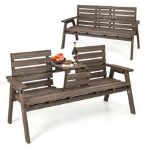 2-3 Person Outdoor Fir Wood Garden Bench with Foldable Middle Table, Backrest & Armrests, Slatted Seat Bench for Patio Porch, Backyard