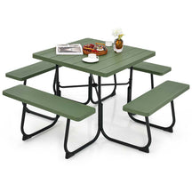 8 Person Square Picnic Table and Bench Set, Outdoor HDPE Patio Dining Set with Umbrella Hole & Metal Frame, 2000lbs Capacity for Backyard