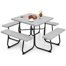 8 Person Square Picnic Table and Bench Set, Outdoor HDPE Patio Dining Set with Umbrella Hole & Metal Frame, 2000lbs Capacity for Backyard