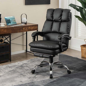 Adjustable Executive Office Reclining Chair with Retractable Footrest,  330 lbs PU Leather Swivel Computer Desk Chair for Office Home
