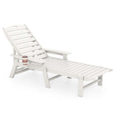 Outdoor Chaise Lounge Chair with 4-Position Backrest & Cup Holder, Weatherproof HDPE Reclining Patio Chair for Poolside, Backyard, Garden