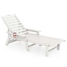 Outdoor Chaise Lounge Chair with 4-Position Backrest & Cup Holder, Weatherproof HDPE Reclining Patio Chair for Poolside, Backyard, Garden