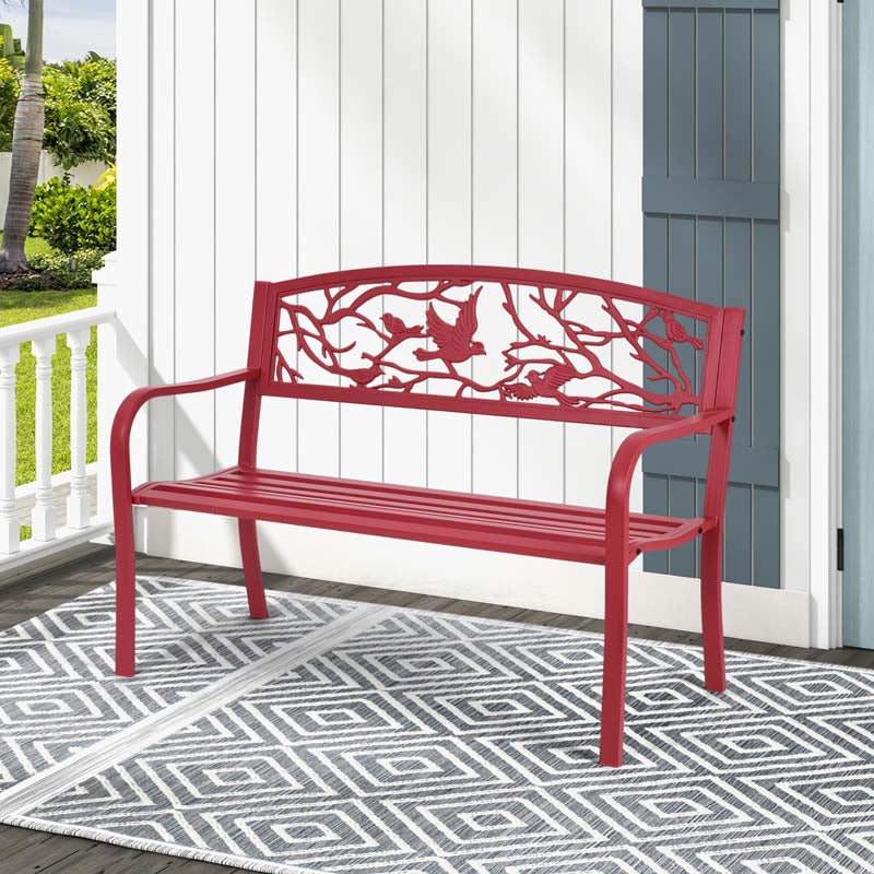 2-3 Person Heavy-Duty Metal Park Bench Outdoor Patio Chair Garden Bench with Bird & Twig Cast Iron Back Pattern