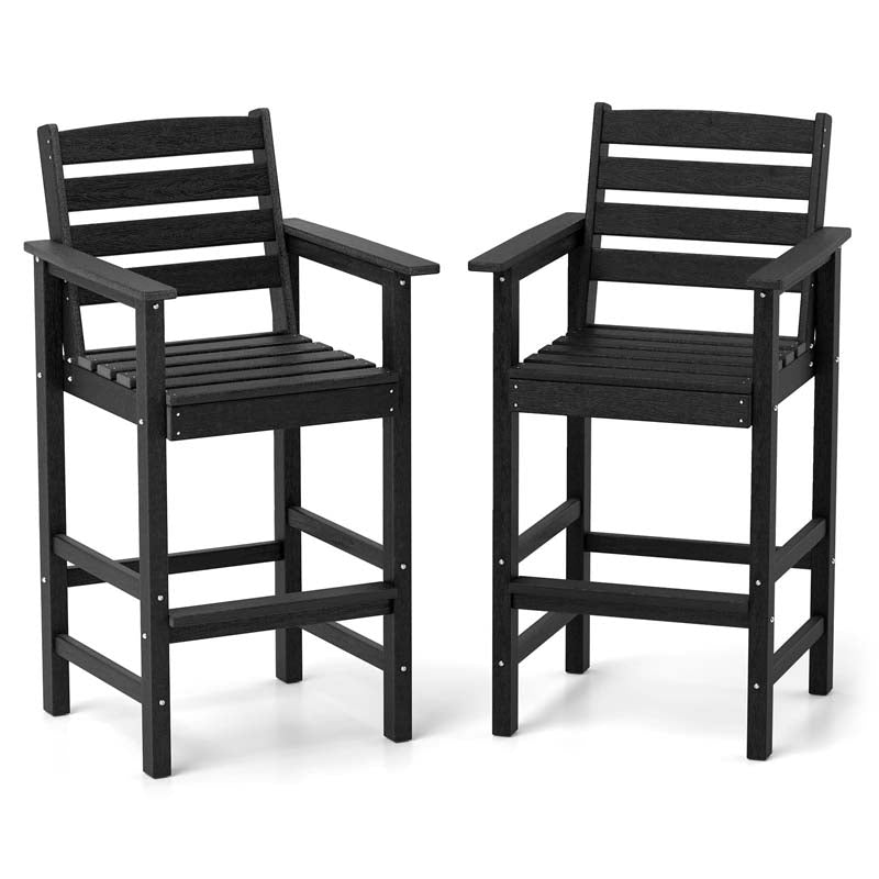 29" Patio Adirondack Bar Chairs Set of 2/4, HDPE Bar Height Chairs with Wide Armrests & Footrest, Outdoor High-Top Slatted Bar Chairs with Backrest