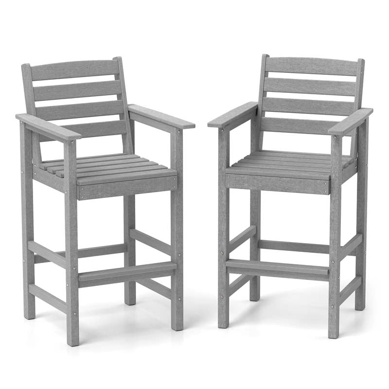 29" Patio Adirondack Bar Chairs Set of 2/4, HDPE Bar Height Chairs with Wide Armrests & Footrest, Outdoor High-Top Slatted Bar Chairs with Backrest