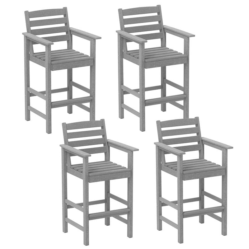 29" Patio Adirondack Bar Chairs Set of 2/4, HDPE Bar Height Chairs with Wide Armrests & Footrest, Outdoor High-Top Slatted Bar Chairs with Backrest