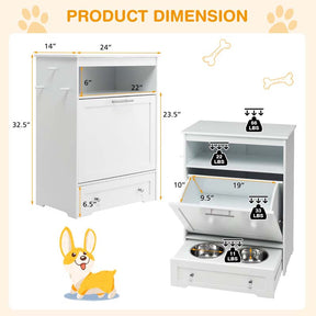 Dog Feeding Station Dog Food Storage Cabinet w/2 Raised Dog Bowls, Pull Out Elevated Dog Bowls for Water & Feeding Supplies, Pet Toy Storage Organizer