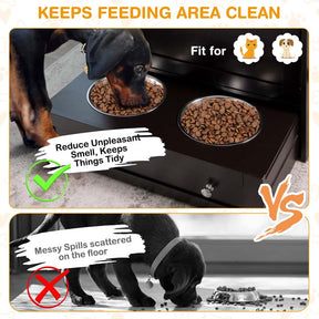 Dog Feeding Station Dog Food Storage Cabinet w/2 Raised Dog Bowls, Pull Out Elevated Dog Bowls for Water & Feeding Supplies, Pet Toy Storage Organizer