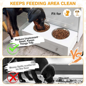 Dog Feeding Station Dog Food Storage Cabinet w/2 Raised Dog Bowls, Pull Out Elevated Dog Bowls for Water & Feeding Supplies, Pet Toy Storage Organizer