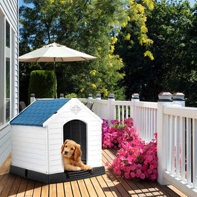 Waterproof Plastic Dog House Outdoor Indoor, Durable Pet House for Small Medium Large Dogs with Elevated Floor and Air Vents