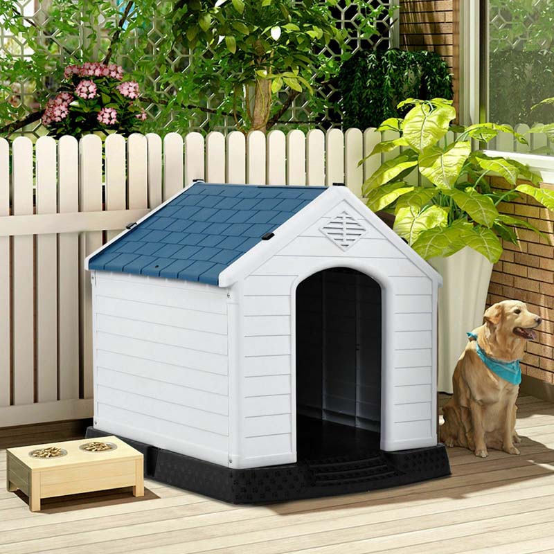 Waterproof Plastic Dog House Outdoor Indoor, Durable Pet House for Small Medium Large Dogs with Elevated Floor and Air Vents