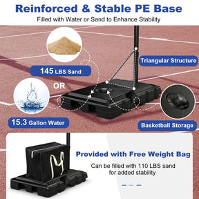 8-10FT 5-Level Height Adjustable Basketball Goal Stand with 44" Backboard, Portable Basketball Hoop Outdoor Indoor