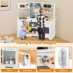 Wooden Corner Kids Kitchen Playset with Real Sounds & Lights, Range Hood, Little Chef Pretend Play Kitchen for Toddlers