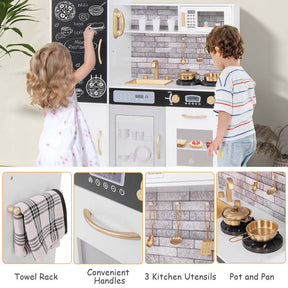 Large Wooden Little Chef Pretend Toy Kids Kitchen Playset w/Chalkboard, Telephone, Utensils, Oven, Microwave, Sink, Storage