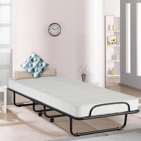 75" x 31" Rollaway Folding Bed with 4" Memory Foam Mattress, Portable Fold Up Guest Bed with Metal Frame and Wheels