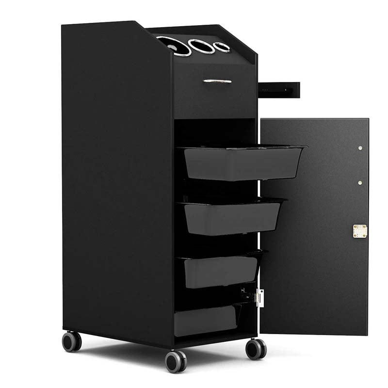 Salon Rolling Trolley Cart with 4 Drawers Lockable, Mobile Beauty Station Hairdressing Storage Cart for Salon Spa Manicure