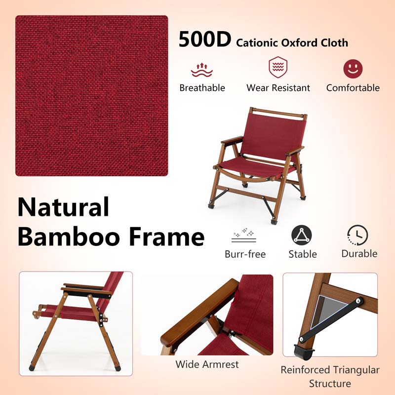 2-Pack Ultralight Bamboo Patio Folding Camping Beach Chairs, Portable Outdoor Lawn Chairs for Backpacking Hiking Fishing Picnic