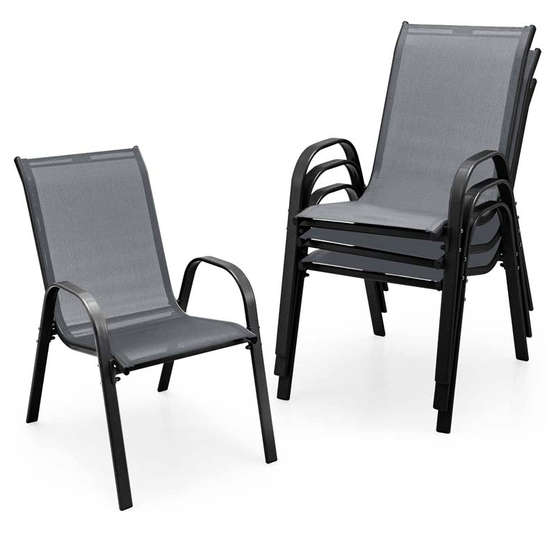 Set of 4 Outdoor Stackable Dining Chairs w/Breathable Fabric, All Weather Heavy Duty Rustproof Steel Frame Patio Lawn Chairs