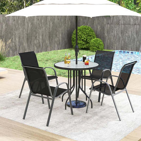 Set of 4 Outdoor Stackable Dining Chairs w/Breathable Fabric, All Weather Heavy Duty Rustproof Steel Frame Patio Lawn Chairs