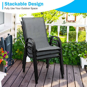 Set of 4 Outdoor Stackable Dining Chairs w/Breathable Fabric, All Weather Heavy Duty Rustproof Steel Frame Patio Lawn Chairs