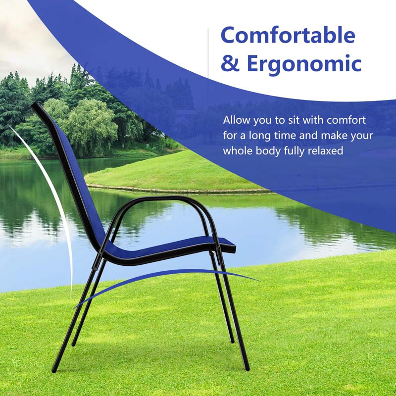 Set of 4 Outdoor Stackable Dining Chairs w/Breathable Fabric, All Weather Heavy Duty Rustproof Steel Frame Patio Lawn Chairs