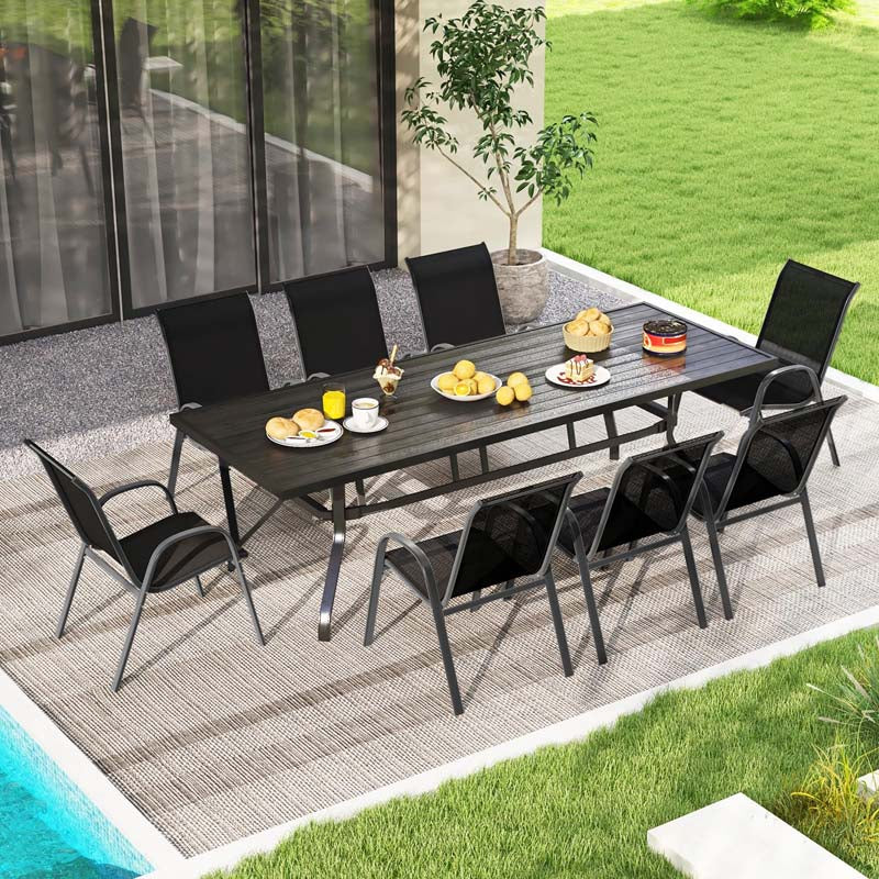 Set of 4 Outdoor Stackable Dining Chairs w/Breathable Fabric, All Weather Heavy Duty Rustproof Steel Frame Patio Lawn Chairs