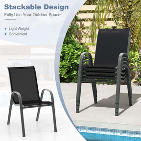 Set of 4 Outdoor Stackable Dining Chairs w/Breathable Fabric, All Weather Heavy Duty Rustproof Steel Frame Patio Lawn Chairs