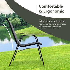 Set of 4 Outdoor Stackable Dining Chairs w/Breathable Fabric, All Weather Heavy Duty Rustproof Steel Frame Patio Lawn Chairs