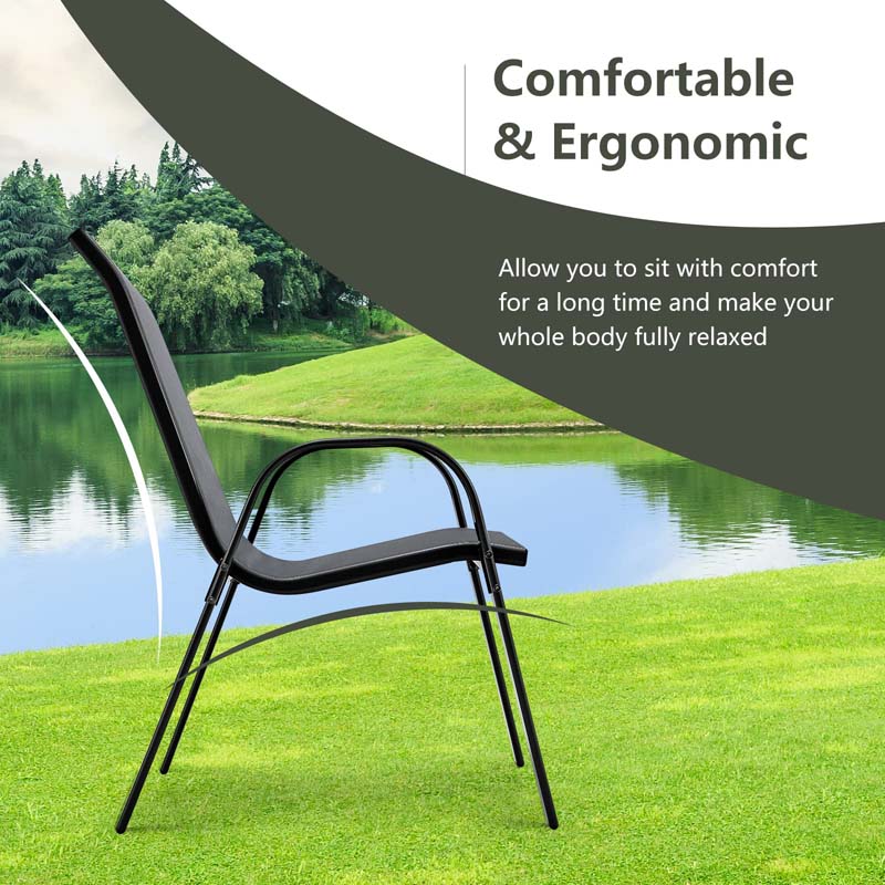 Set of 4 Outdoor Stackable Dining Chairs w/Breathable Fabric, All Weather Heavy Duty Rustproof Steel Frame Patio Lawn Chairs