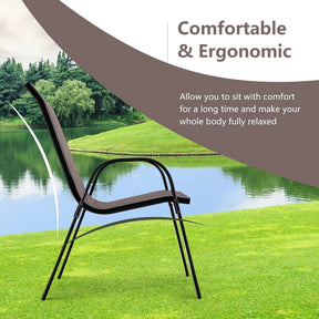 Set of 4 Outdoor Stackable Dining Chairs w/Breathable Fabric, All Weather Heavy Duty Rustproof Steel Frame Patio Lawn Chairs