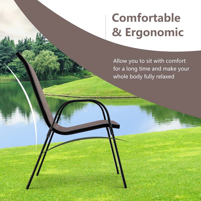 Set of 4 Outdoor Stackable Dining Chairs w/Breathable Fabric, All Weather Heavy Duty Rustproof Steel Frame Patio Lawn Chairs