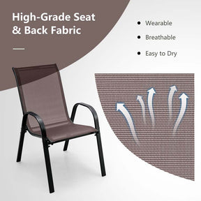 Set of 4 Outdoor Stackable Dining Chairs w/Breathable Fabric, All Weather Heavy Duty Rustproof Steel Frame Patio Lawn Chairs