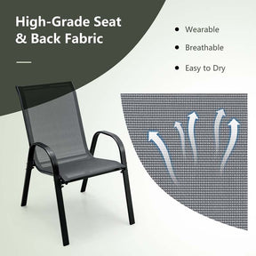 Set of 4 Outdoor Stackable Dining Chairs w/Breathable Fabric, All Weather Heavy Duty Rustproof Steel Frame Patio Lawn Chairs