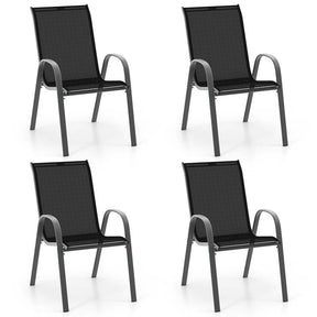 Set of 4 Outdoor Stackable Dining Chairs w/Breathable Fabric, All Weather Heavy Duty Rustproof Steel Frame Patio Lawn Chairs