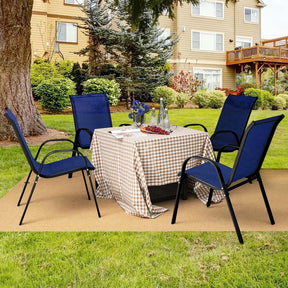 Set of 4 Outdoor Stackable Dining Chairs w/Breathable Fabric, All Weather Heavy Duty Rustproof Steel Frame Patio Lawn Chairs