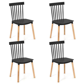 Set of 4 Windsor Dining Chairs, Modern Black Kitchen Chairs w/Spindle Backs & Curved Seats, Solid Wood Legs, Armless Side Chairs for Living Room