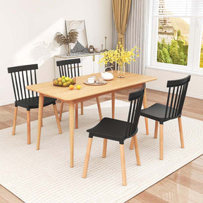 Set of 4 Windsor Dining Chairs, Modern Black Kitchen Chairs w/Spindle Backs & Curved Seats, Solid Wood Legs, Armless Side Chairs for Living Room