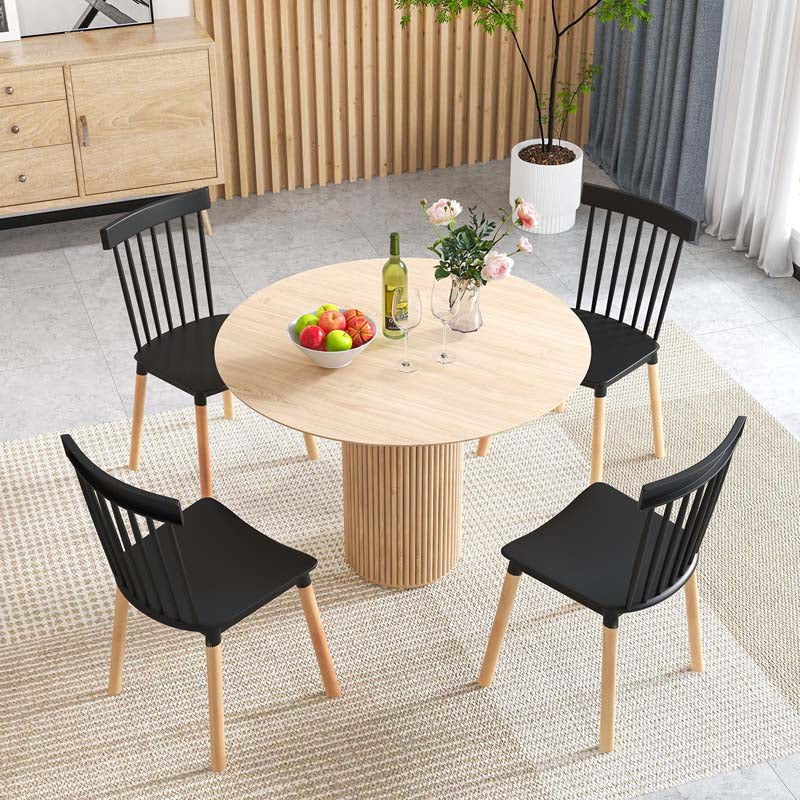 Set of 4 Windsor Dining Chairs, Modern Black Kitchen Chairs w/Spindle Backs & Curved Seats, Solid Wood Legs, Armless Side Chairs for Living Room