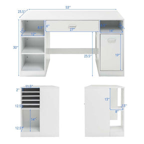 53" Artwork Sewing Craft Table Sewing Station Desk, Multipurpose Sewing Machine Cabinet with Drawers & Open Storage Shelves