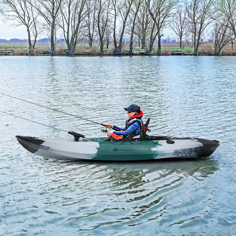 9.7 FT 1-Person Sit-on-Top Fishing Kayak with Aluminum Paddle, 4 Fishing Rod Holders, Padded Seat, Recreational Touring Kayak for Lake River Ocean
