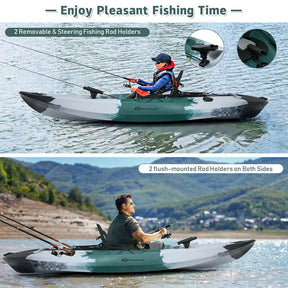 9.7 FT 1-Person Sit-on-Top Fishing Kayak with Aluminum Paddle, 4 Fishing Rod Holders, Padded Seat, Recreational Touring Kayak for Lake River Ocean