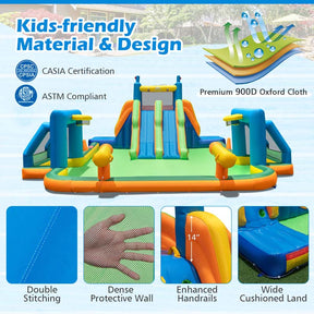 Soccer Themed Kids Inflatable Water Slide Blow up Water Park w/2 Long Slides & Climbing Walls, 2 Soccer Gates & Canons, Giant Splash Pool