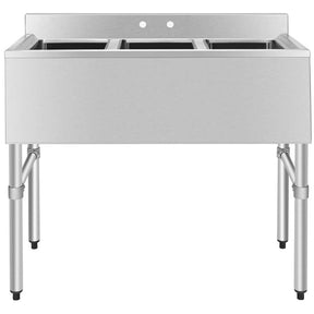 3 Compartment Commercial Stainless Steel Utility Sink, Freestanding Triple Bowl Kitchen Sink with 3 Basket Strainer Drains