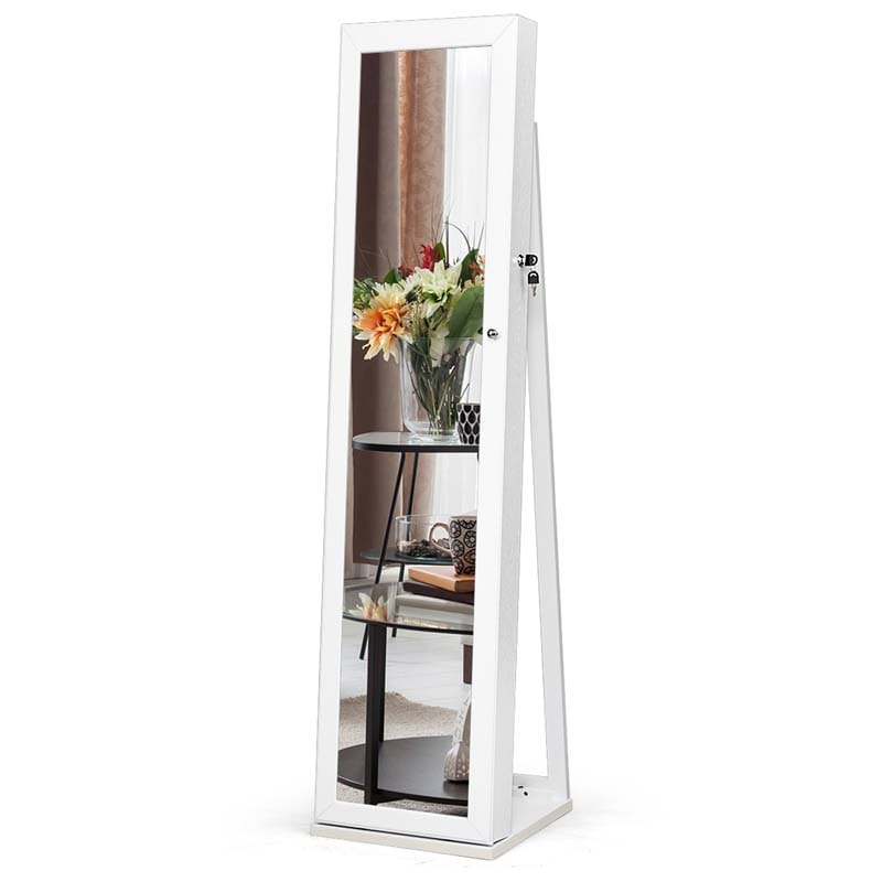 Full-Length Mirror Standing Jewelry Armoire with Inside Makeup Mirror, 2-in-1 Lockable Jewelry Cabinet Organizer